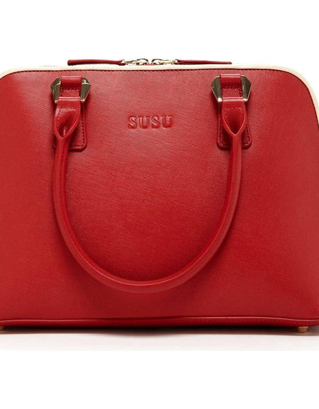 SUSU The Melissa Red Saffiano Leather Satchel Bag