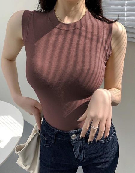 Brand Name Women's Ribbed Thick Strap Tight Slim Fitted Sporty Workout Tank Top