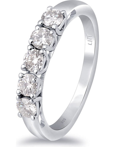 White Moissanite 5-Stone Ring Sterling Silver