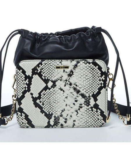 SUSU The Patricia Black Leather Bucket Bag with Snakeskin Design