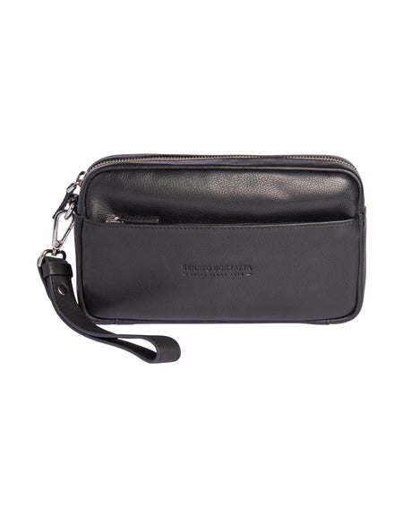 RB0046A | Pochette Uomo KEVIN con laccio da polso in Vera Pelle pieno fiore con leggera grana. Maniglia removibile. Colore Nero. Dimensioni: cm 22 x 13 x 5-0