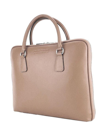 RB1019AQ | Cartella Business Unisex in Vera Pelle Made in Italy con tracolla removibile. Attacchi con moschettoni in metallo Nickel Lucido - Colore Taupe - Dimensioni: cm 37 x 29 x 6,5-1