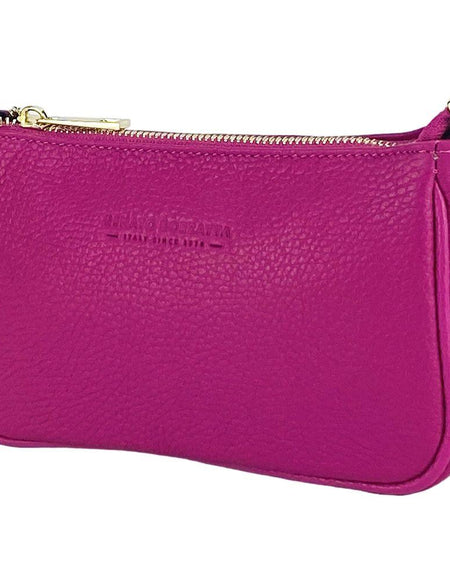 RENATO BORZATTA Borsa Piccola in Vera Pelle Made in Italy - Fuxia Mini Bag with Golden Metal Strap