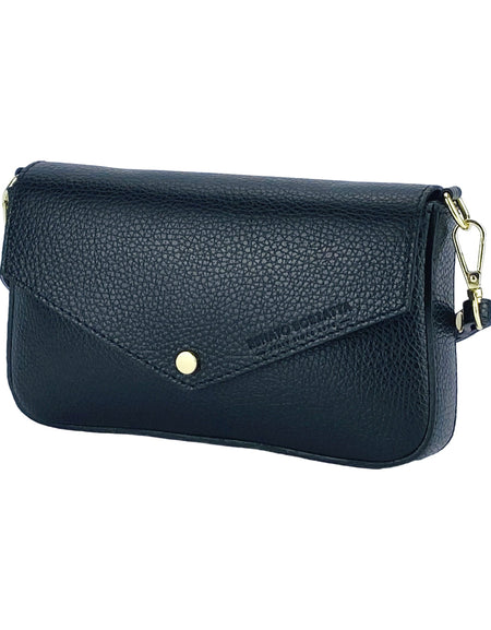 RB1023A | Borsa piccola a Spalla con Tracolla a catena removibile in Vera Pelle Made in Italy. Pattina di Chiusura. Accessori in metallo Oro Lucido - Colore Nero - Dimensioni: cm 22 x 12 x 3-0