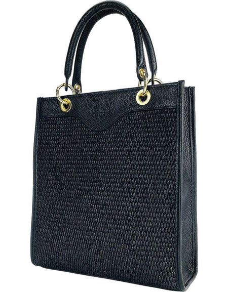 RENATO BORZATTA Vertical Leather and Straw Handbag