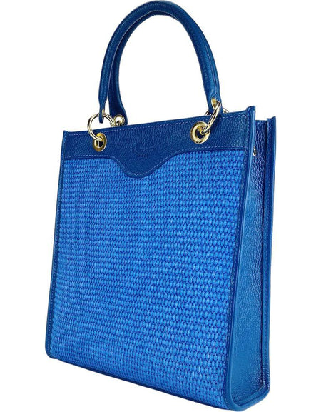 RENATO BORZATTA Vertical Handbag in Royal Blue Leather and Straw