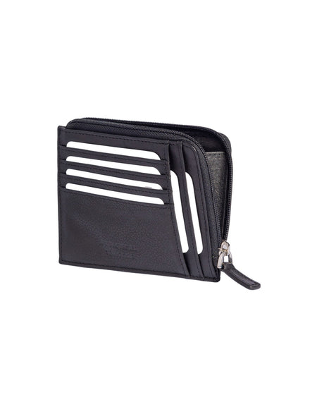 RB10793A | Porta Carte/Documenti con chiusura lampo e Protezione RFID in Vera Pelle pieno fiore con leggera grana. Colore Nero. Dimensioni: cm 12 x 9 x 0.5-0