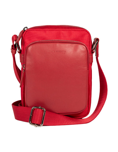 RB2002V | Borsa a Tracolla in Nylon/Vera Pelle, con leggera grana. Chiusura con lampo e tracolla regolabile - Colore Rosso - Dimensioni: cm 15,5 x 21 x 7. Confezione: Sacchetto in Tessuto non Tessuto-1
