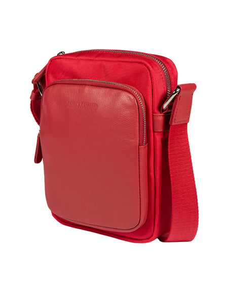 RB2002V | Borsa a Tracolla in Nylon/Vera Pelle, con leggera grana. Chiusura con lampo e tracolla regolabile - Colore Rosso - Dimensioni: cm 15,5 x 21 x 7. Confezione: Sacchetto in Tessuto non Tessuto-0