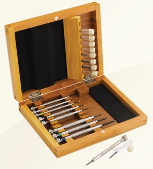Scatola in legno con 9 giraviti - Wooden box with 9 screwdrivers-0