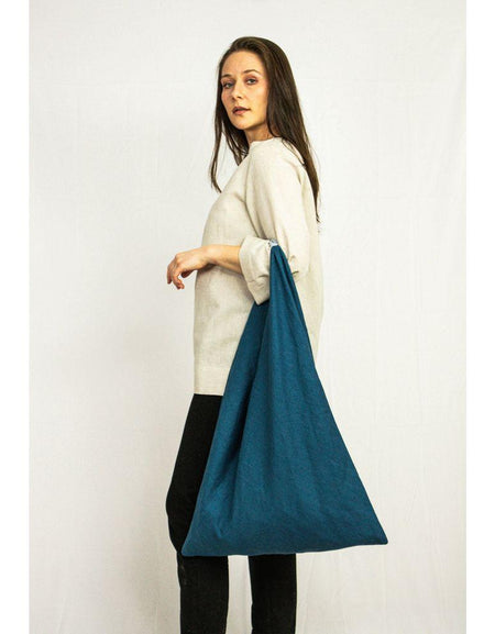 Dark Sea Blue linen triangle bag