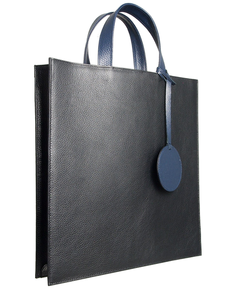 Pebbled Leather Briefcase Tote Bag Black