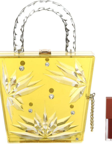 MILANBLOCKS Top Handle Amber Hock Cut to Clear Lucite Acrylic Handbag