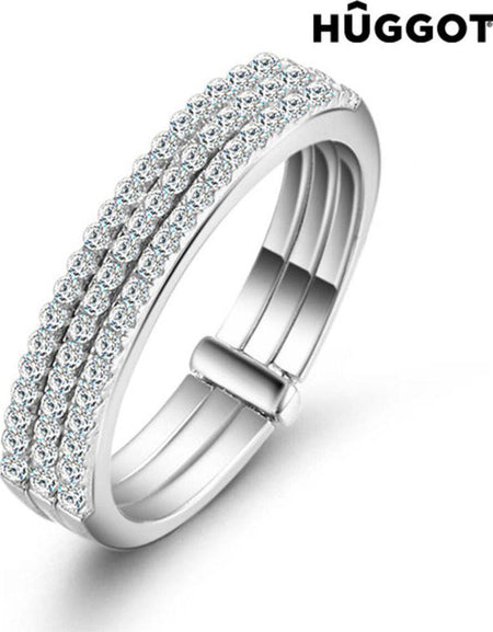 Hûggot Three 925 Sterling Silver Ring with Zircons-0