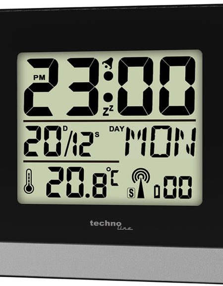 TECHNO LINE Mod. WT260 - Sveglia radiocontrollata con temp. data (7 lingue). luce e snooze - Radio controlled alarm clock with temp. date (7 languages). light and snooze-0