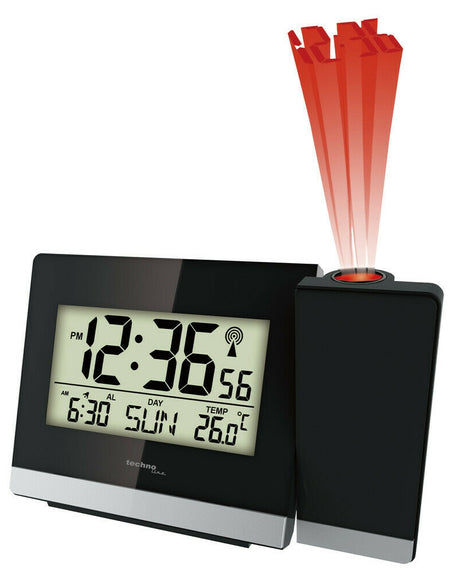 TECHNO LINE Mod. WT536 - Sveglia radiocontrollata con proiezione a soffitto dell orario - Radio controlled alarm clock with time projection + alim 220 volts-220 volts power supply-0