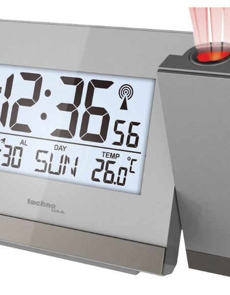 TECHNO LINE Mod. WT538 - Sveglia radiocontrollata con proiezione a soffitto dell orario - Radio controlled alarm clock with time projection + alim 220 volts-220 volts power supply-0