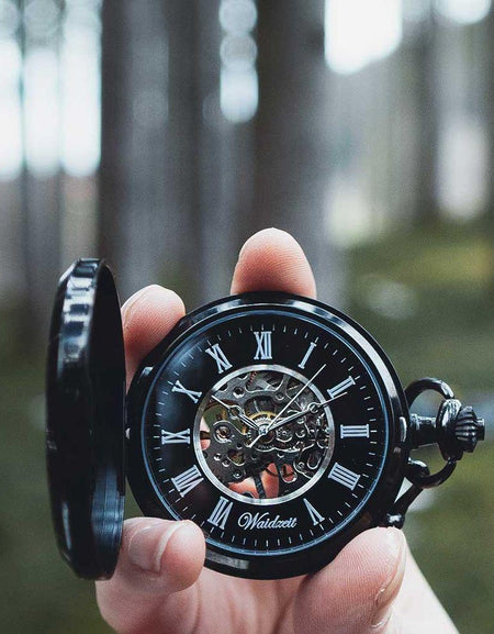 Waidzeit Franz Theodor Skeleton Pocket Watch - A Timeless Elegance in Black