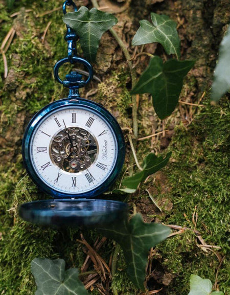 Waidzeit Franz Ferdinand Skeleton Pocket Watch - Blue Elegance