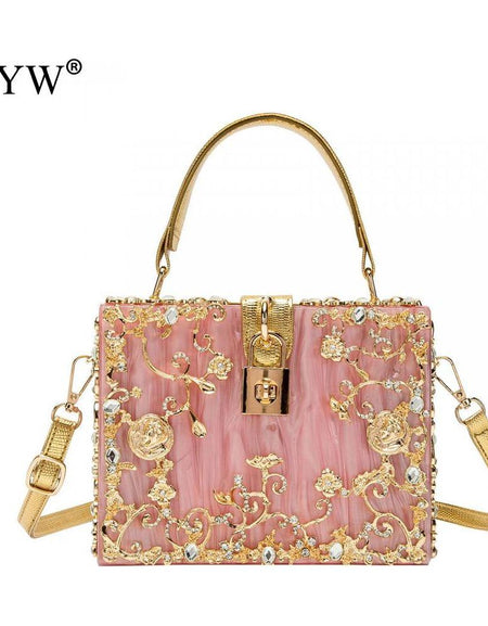 Jeweled Crystal Acrylic Handbags Women 2022 Fashion Flower Shoulder Bag