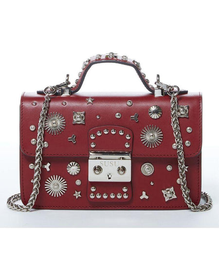 SUSU The Hollywood Studded Leather Crossbody Bag in Burgundy