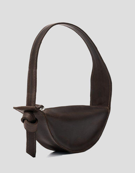 Designer Handbags - Crescent Shoulder Bag in Dark Brown