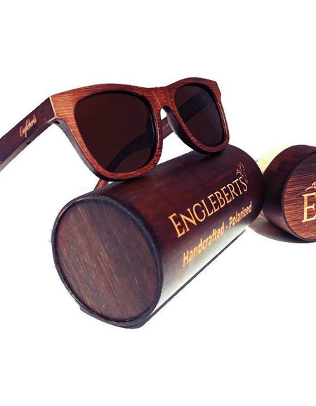 Crimson Wooden Sunglasses With Bamboo Case, Tea Polarized Lenses,