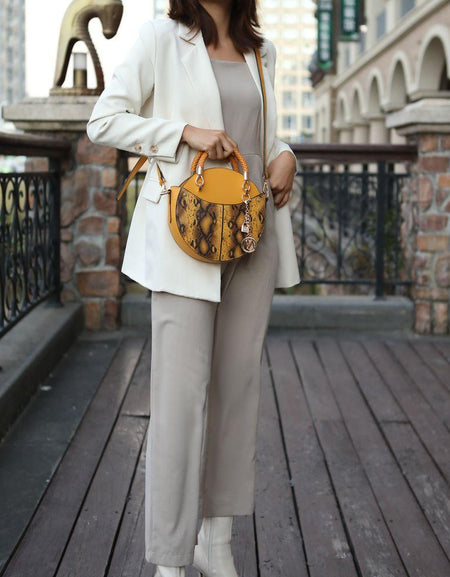 Mia K. Camille Faux Snakeskin Vegan Leather Women Round Crossbody Bag