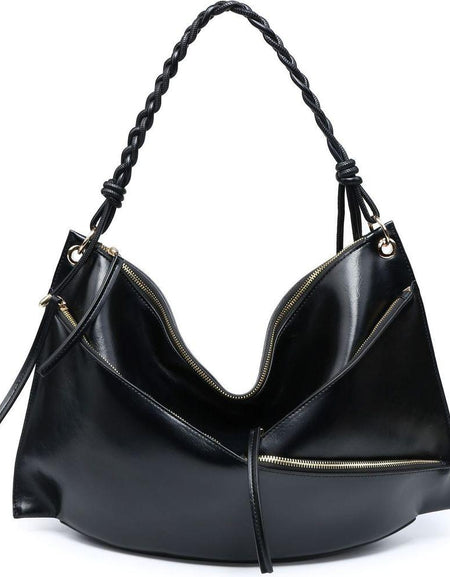 Luxurious Large Shoulder Bag with Unique Handmade Woven Handle