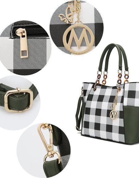 MKF Collection Mariely Checker Tote Handbag & Wallet Set by Mia K