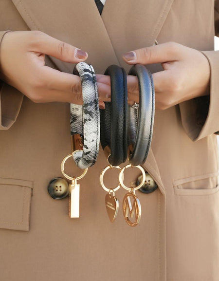 Jasmine Vegan Leather Women Bangle Wristlet Keychain set