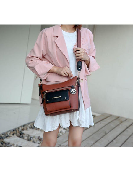 Mia K. Serenity Color Block Vegan Leather Women Crossbody Bag
