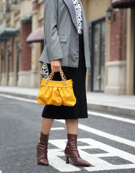 Marvila Minimalist Vegan Leather Chain Ruched Shoulder Bag