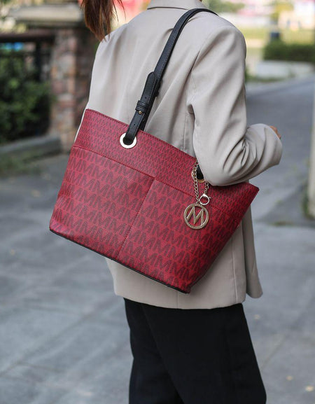 Lori M Logo Printed Vegan Leather Women Tote Bag