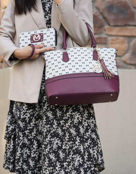 Saylor Circular M Emblem Print Women Tote Bag with Matching Wristlet