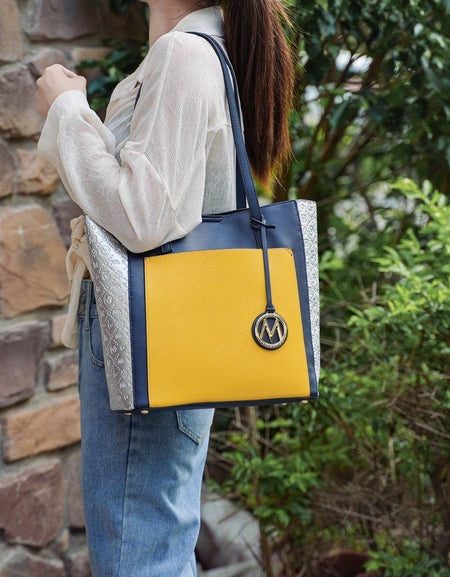 Mia K Leah Vegan Leather Color-Block Women Tote Bag