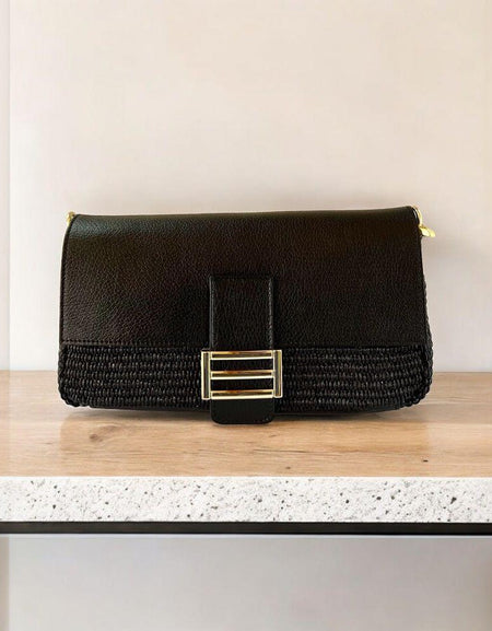 Luxurious Woven Raffia and Genuine Leather Italian Leather Clutch Bag, Crossbody