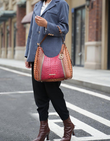 Becket Faux Crocodile Embossed Vegan Leather Women Shoulder Bag