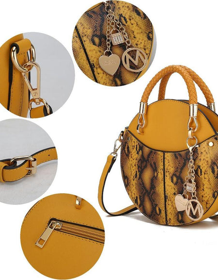 Mia K. Camille Faux Snakeskin Vegan Leather Women Round Crossbody Bag