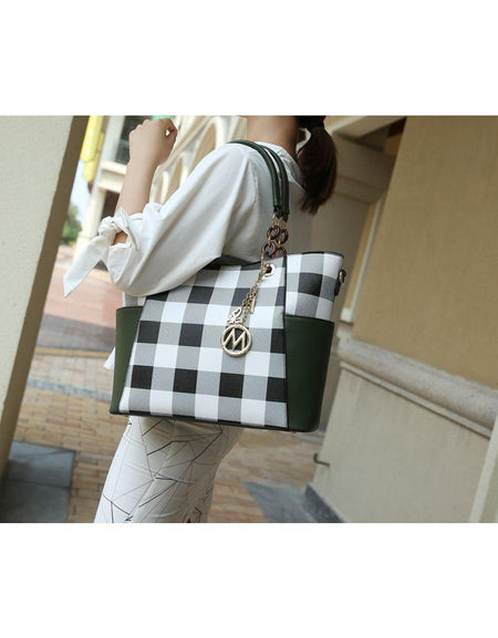 MKF Collection Mariely Checker Tote Handbag & Wallet Set by Mia K