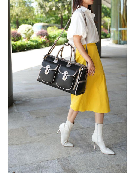 Genevieve Duffle Handbag: Colour Block Vegan Leather Elegance