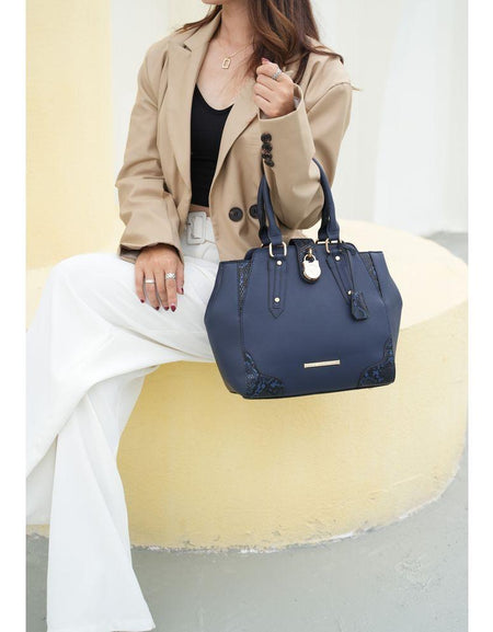 Lorena Snake Embossed Vegan Leather Women Satchel Handbag