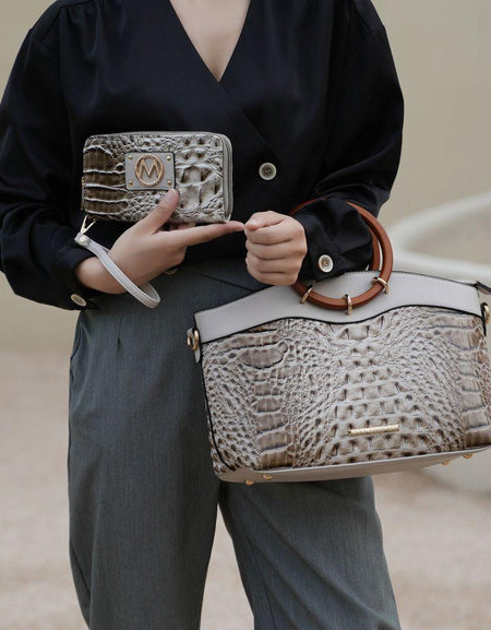 Phoebe Faux Crocodile-Embossed Vegan Leather Tote Bag