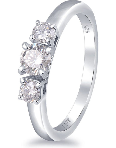 White Moissanite 3-Stone Ring Sterling Silver