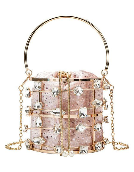 Metal Hollow Diamond Velvet Bracelet Handbag