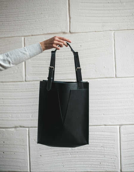 Black soft leather zipped tote, Shoulder weekender, teacher bag,