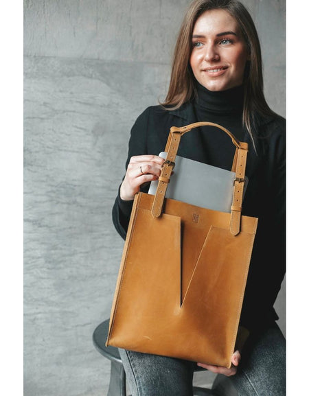 Handmade Leather Laptop Bag, Vintage Shoulder Tote for Women, Gifts