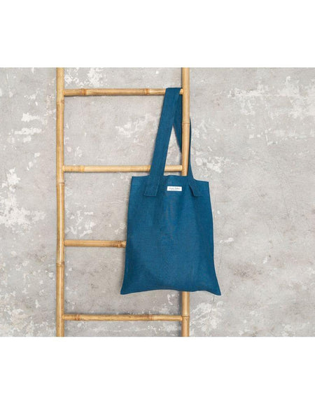 Dark Sea Blue linen large tote bag