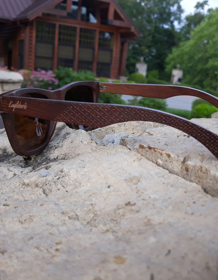 Crimson Wooden Sunglasses, Tea Colored Polarized Lenses