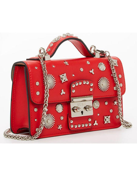 SUSU The Hollywood Studded Leather Crossbody Bag Red